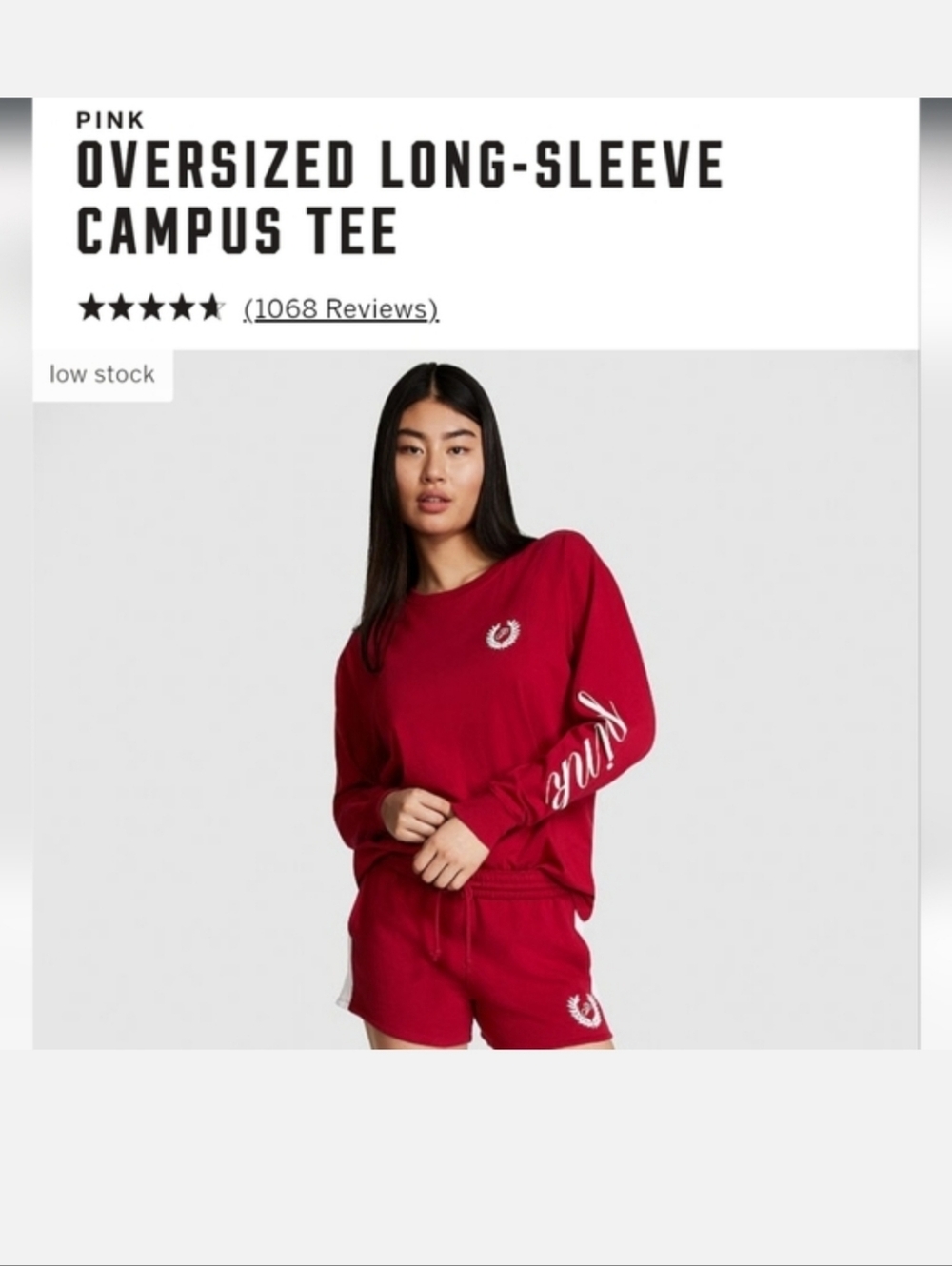 Victoria's secret pink oversized long-sleeve campus tee LARGE